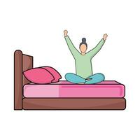 person wake up in double bed illustration vector