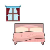 double bed in bedroom with window illustration vector