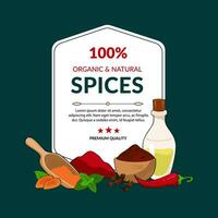 Frame with spices. Hand drawn illustration on dark background. Use to create menus, packaging, prints. vector