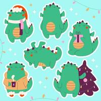 Christmas,New Year stickers set with a cute dragon vector