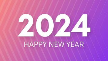 2024 Happy New Year background.  Modern greeting banner template with white 2024 New Year numbers on purple abstract background with lines. Vector illustration