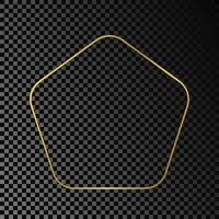 Gold glowing rounded pentagon shape frame vector