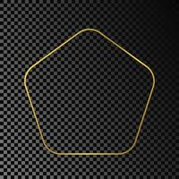 Gold glowing rounded pentagon shape frame vector