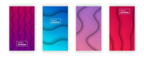 Abstract minimal gradient geometric background.  Set of four wave layer shape for banner, templates, cards. Vector illustration.