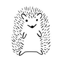 Cartoon doodle cute hedgehog - isolated vector illustration. Hand-drawn adorable hedgehog on his back. Spiny mammal. Forest animals. Vector illustration for children.