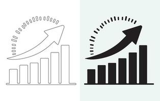 Vector isolated on white and grey background set of single black arrow increasing and pointing up on chart graph bars icon, success graph moving upwards flat design interface infographic element for a