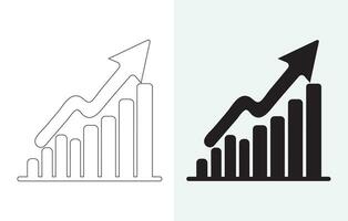 Vector isolated on white and grey background set of single black arrow increasing and pointing up on chart graph bars icon, success graph moving upwards flat design interface infographic element for a