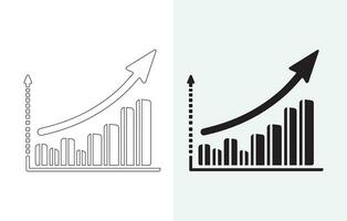 Vector isolated on white and grey background set of single black arrow increasing and pointing up on chart graph bars icon, success graph moving upwards flat design interface infographic element for a