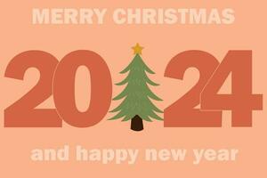 New Year greeting banner Christmas tree of the year 2024. Happy New Year  design of numbers 2024 on Peach Fuzz background. Design for poster, banner, greeting, 2024 celebration. vector