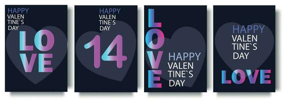 contento san valentin día tarjetas colocar. moderno Arte diseño con interesante fuente y en degradado. plantillas para celebracion, anuncios, marca, bandera, cubrir, etiqueta, póster, ventas vector