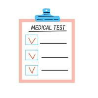 Medical checklist cartoon icon illustration. Vector illustration isolated in simple flat style. Can used for kids education card, label, banner. Cartoon cute checklist, to do list of medical test.