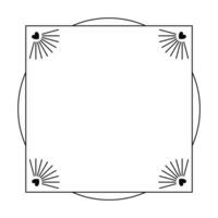 Valentine Day love aesthetic square frame with hearts and rays. Trendy geometric minimalist linear shape for social media or poster design vector