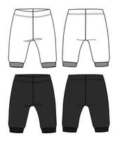 blanco y negro color pantalones deportivos para niños técnico dibujo Moda plano bosquejo vector ilustración frente y espalda puntos de vista