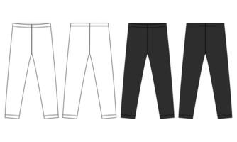 White and black color cotton jersey pants technical drawing fashion flat sketch vector illustration template front and back views