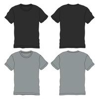 Black and Grey Color  Short sleeve t shirt technical drawing fashion flat sketch vector illustration template front and back views.