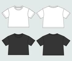 White and black color Short sleeve Basic T-shirt tops technical fashion flat sketch vector Illustration template front and back views.