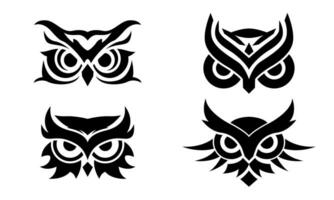 Collection of owl head logos. Owl tribal design vector