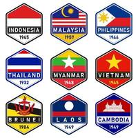 Collection of world countries flag badge logos. Southeast Asian country flags vector