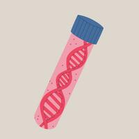 Laboratory test tube with a DNA helix inside. Collection and examination of deoxyribonucleic acid, nationality test, genetic test. Vector isolated illustration.