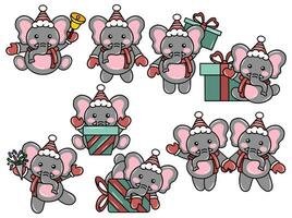 Elephant Cartoon with Santa Hat Christmas vector