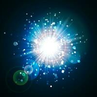 Star burst with sparkles. Light effect. Blue glitter texture vector