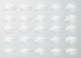 Clouds silhouettes. Vector set of glass clouds shapes. Collection of various forms and contours. Design elements for the weather forecast, web interface or cloud storage applications