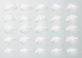 Clouds silhouettes. Vector set of glass clouds shapes. Collection of various forms and contours. Design elements for the weather forecast, web interface or cloud storage applications