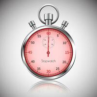 60 seconds. Silver realistic stopwatch with reflection. Vector