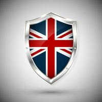 Great Britain flag on metal shiny shield vector illustration. Collection of flags on shield against white background. Abstract isolated object