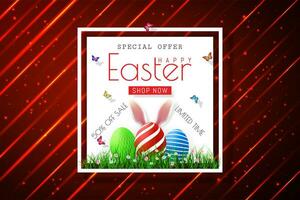 Happy Easter sale banners with realistic Easter rabbirs ears, vector. vector