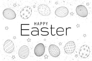 Easter eggs composition hand drawn black on white background. vector