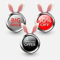 Happy Easter sale banners with realistic Easter rabbirs ears, isolated on a gray background vector