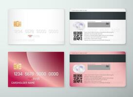 Credit card mockup. Realistic detailed credit cards set abstract design background. Front and back side template. Money, payment symbol. Vector illustration EPS10