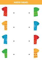 Match parts of cartoon cute colorful t shirts. Logical game for children. vector