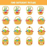 Find different Easter basket in each row. Logical game for preschool kids. vector