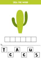 Spelling game for preschool kids. Cute cartoon cactus. vector