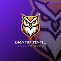 Owl logo vector illustration. Emblem logo mascot on purple gradient background.