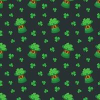 Seamless pattern for St. Patrick's Day with hats and shamrocks on  dark gray background. Irish background.Spring Celtic festival.Vector color illustration vector