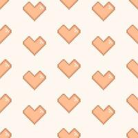 Pixel style hearts Valentines Day seamless pattern. Pixel hearts in peach fuzz color, retro video game design vector