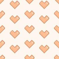 Pixel style hearts Valentines Day seamless pattern. Pixel hearts in peach fuzz color, retro video game design vector