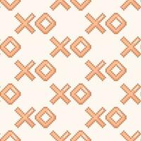 Pixel XOXO symbol seamless pattern for Valentines day design. Hugs and kisses symbol in peach fuzz color vector