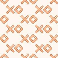 Pixel XOXO symbol seamless pattern for Valentines day design. Hugs and kisses symbol in peach fuzz color vector