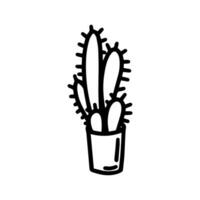 floral vector flor en un maceta, un cactus en garabatear estilo aislado en blanco antecedentes. linda flor colorante ilustración para estacional diseño, textil, decoración niños cuarto de jugar o saludo tarjeta.