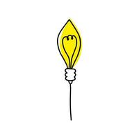 Doodle Edison incandescent light bulb with rays shine, thin line. Hand drawn edison incandescent light bulb with tungsten helix. Bright shine edison incandescent light bulb in doodle style Linear bulb vector