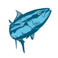 Tuna fish symbol on blue background,Vector. Sport fishing club, restaurant, canned, food logo vector