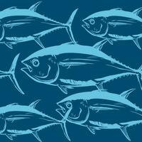 Tunas fish symbol composition on blue background,Vector. Sport fishing club, restaurant, canned, food logo, wallpaper, background... vector