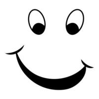 Cheerful emoticon, cartoon face smiling, mocking grin on face vector