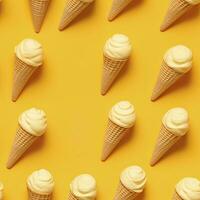 AI generated Ice Cream pattern on yellow background, top view. AI Generated photo