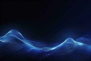 AI generated Dynamic blue particle wave. Abstract sound visualization. Digital structure of the wave flow of luminous particles. AI Generated. photo