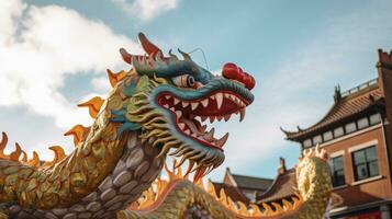 AI generated Chinese Dragon under a bright sky. AI Generated photo